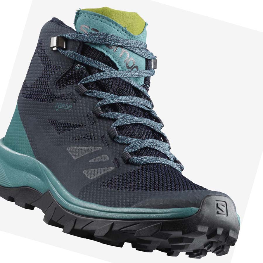 Tenis Senderismo Salomon WoOUTLINE MID GORE-TEX Mujer Negros Verdes | MX 2791GSO